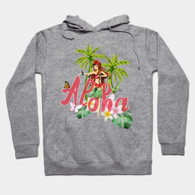 Hawaii Plumeria Butterflies Hula Dancer Hoodie by EDDArt